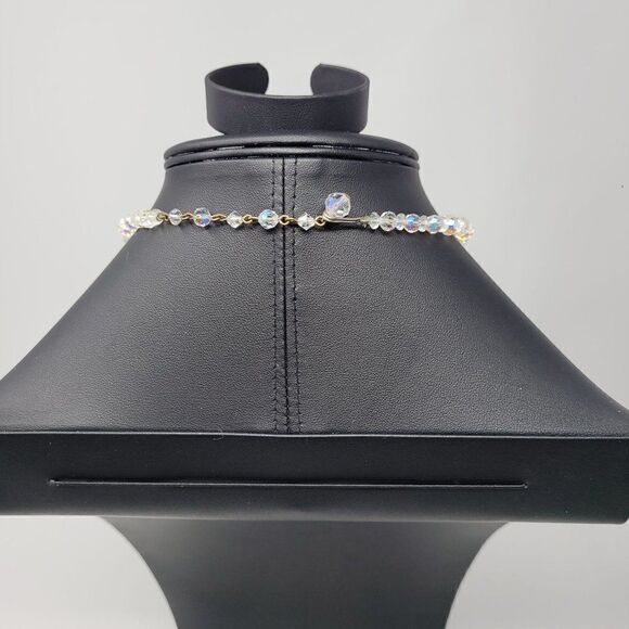 Vintage Graduated AB Crystal Collar Chocker Necklace Aurora Borealis Glam - Picture 8 of 10